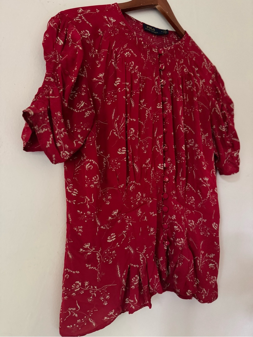 Polo Ralph Lauren Red Floral Puff-Sleeve Peplum Top - Size 12 - Picture 3 of 7